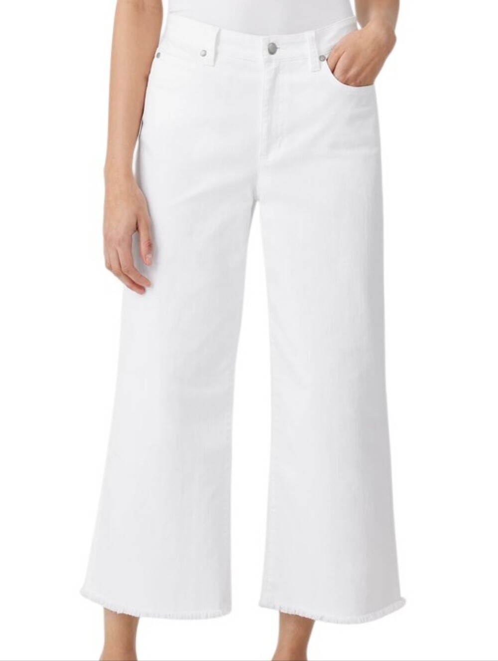 Eileen Fisher Organic Cotton Denim Wide Leg Jean White Women Large High Waist